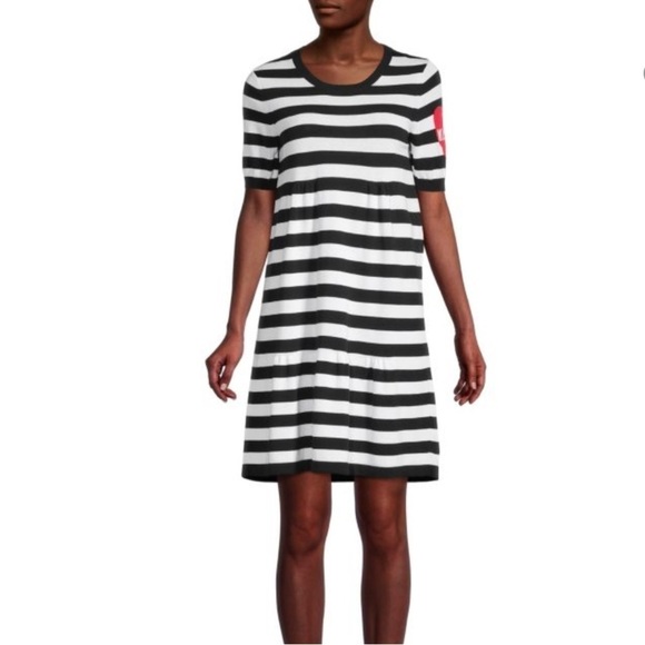 LOVE MOSCHINO Striped T-Shirt Dress Black and White Knit Short Sleeve - Picture 1 of 15